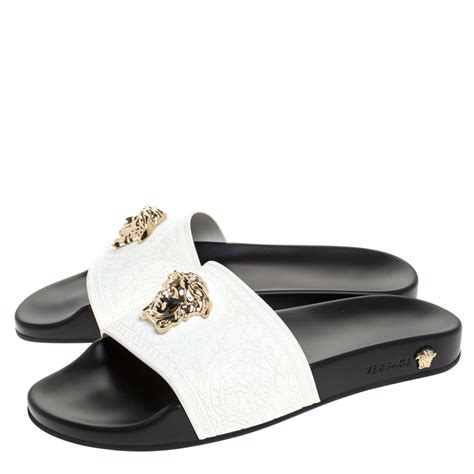 versace white slip ons|Versace slip on slides.